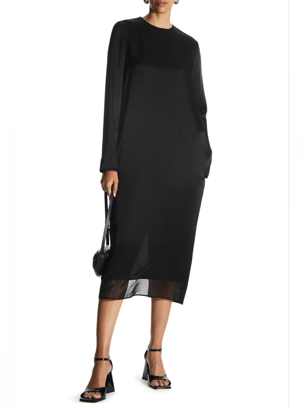 Black Long Sleeve Midi Dress - Sleek Minimalist Design